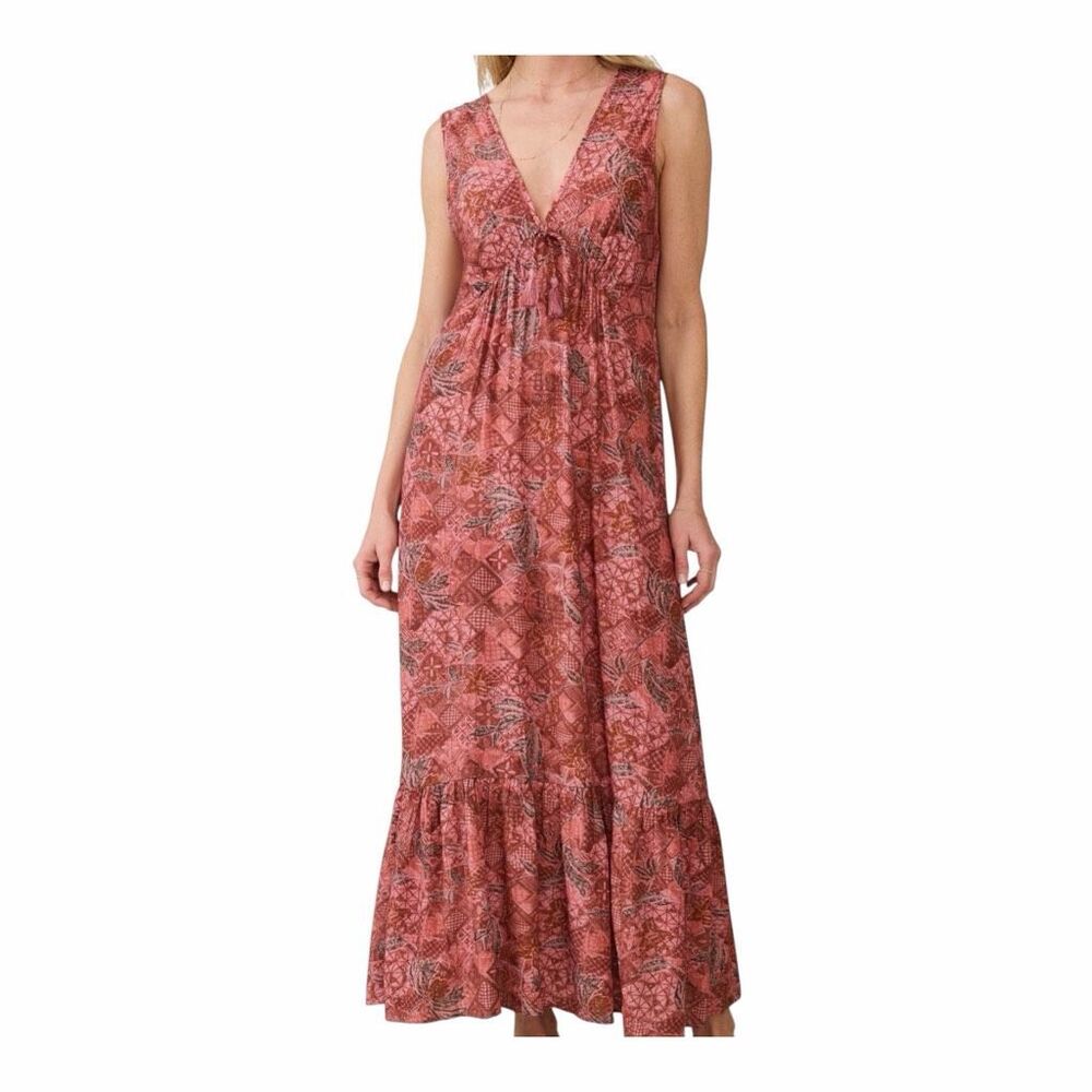 Faherty Eden Floral Print Ruffle Hem Sleeveless Maxi Dress size L NWT